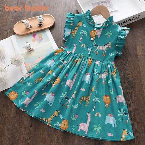 Bear Leader Cartoon Print Baby Girls Princess Dress New Fash