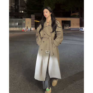 今年流行韩剧大女主简约高级感长款风衣外套双排扣系带收腰设计女