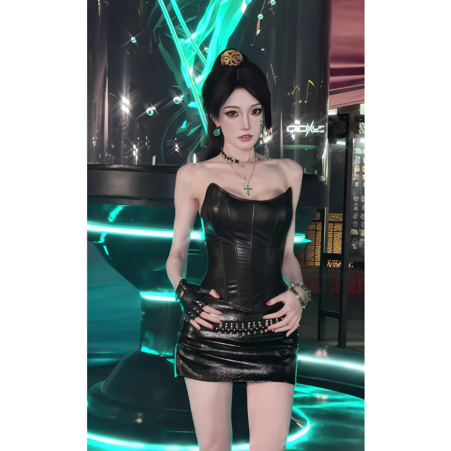 现货！暗黑风机能皮质拉链鱼骨胸衣女黑色辣妹吊带外穿上衣辣妹风