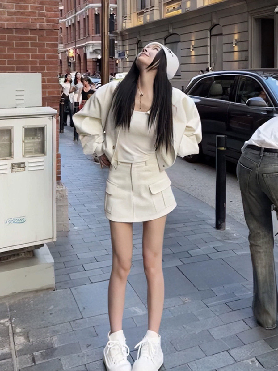 已到货！秋季小个子美式复古斜纹棒球服外套半身裙休闲通勤套装女,女装/女士精品,时尚套装,淘宝优惠券,粉丝福利购,淘宝优惠卷