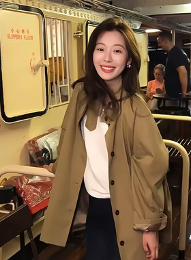 中长款风衣女单排扣小个子宽松版
