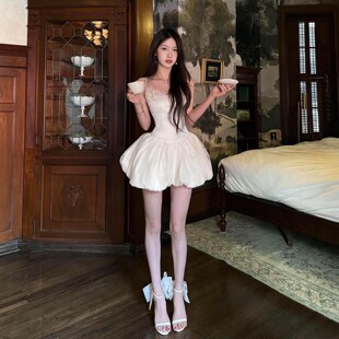 现货！【少女梦境】仪式感约会小白裙蓬蓬公主风生日裙吊带花苞裙