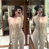 现货 女 长袖 春秋花边欧蕾甜系可拆卸花边软糯简约风针织开衫 薄款