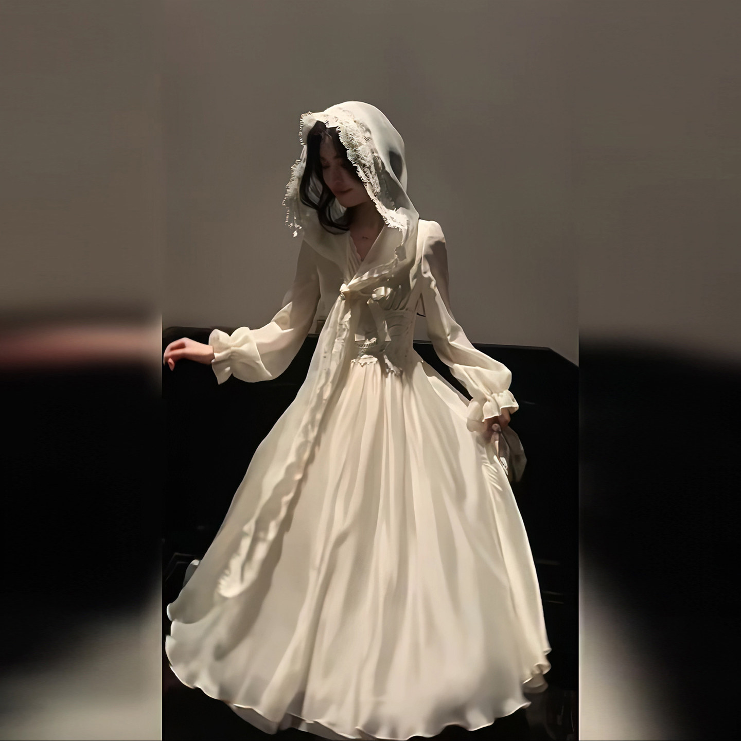 春秋【溪涧听雪】气质优雅蕾丝多穿法兜帽设计v领收腰连衣裙长裙,女装/女士精品,连衣裙,淘宝优惠券,粉丝福利购,淘宝优惠卷