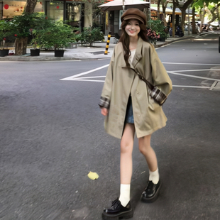 春秋小个子撞色休闲风衣韩系英伦风短款风衣外套女款式中长款大衣