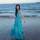 夏季 味道 海边穿搭性感纯欲风大露背绑带挂脖蓝色连衣裙女 海