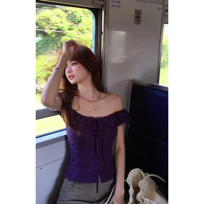 夏季开衫法式荷叶边修身短袖衬衫