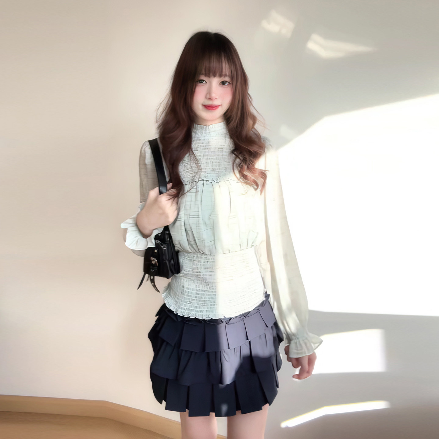 现货！法式温柔风喇叭袖衬衫女花边松紧收腰显瘦上衣薄款简约风,女装/女士精品,衬衫,淘宝优惠券,粉丝福利购,淘宝优惠卷