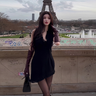 【野心黑天鹅】流苏背心无袖连衣裙优雅春夏小个子不规则短裙显瘦