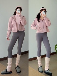 外套加绒加厚秋冬卫衣上衣女运动休闲裤 瑜伽服 宽松阔腿健身套装