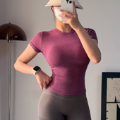 氧气女孩运动短袖 圆领上衣 女卡戴珊T恤健身瑜伽服螺纹春夏修身