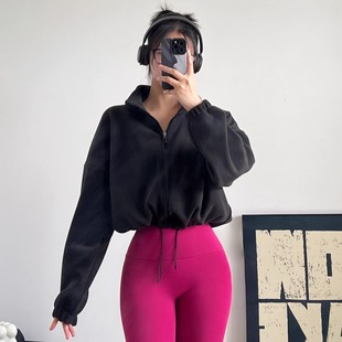 氧气女孩保暖外套女加绒运动短款宽松休闲健身跑步瑜伽服拉链上衣