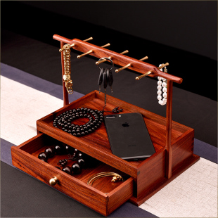 进门口玄关放钥匙红木收纳摆件神器鞋柜桌面置物收纳盒托盘实木质