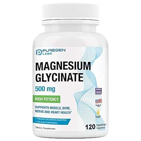 Magnesium Glycinate 500mg [High Potency] 120 Veggie Caps，