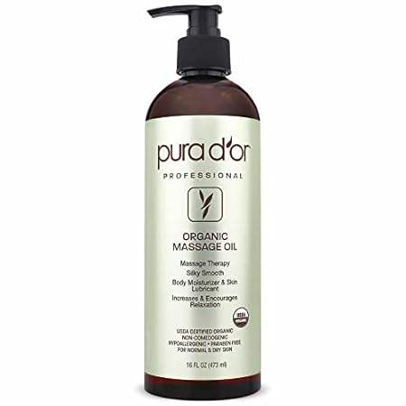 PURA D'OR 16 Oz Organic Massage Therapy Oil USDA Certifie
