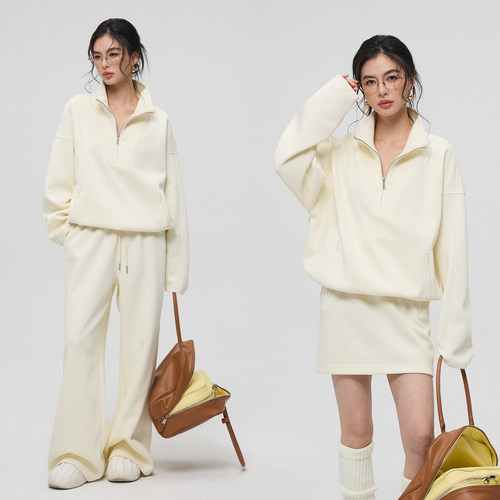 运动风宽松卫衣长裤短裙套装