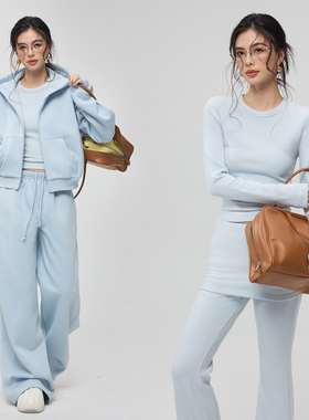 ZzZHANG｜m*u系松弛穿搭_26春轻氧蓝休闲运动连帽卫衣裤打底套装