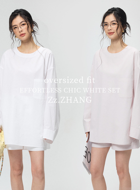 ZzZHANG纸感偶遇_100棉慵懒感宽松廓形休闲衬衫短裤套装