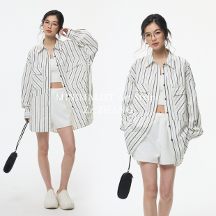 ZzZHANG｜Origina风向标_極简撞色条纹松弛造型感翻领廓形衬衫