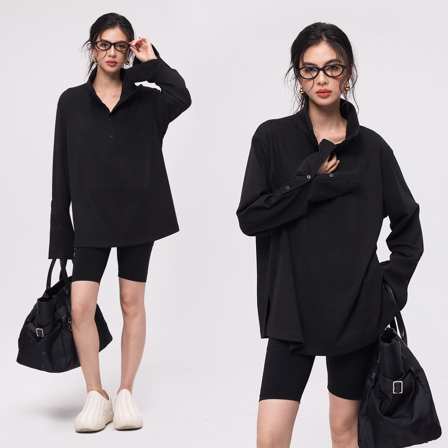 ZzZHANG｜精简衣橱_26春basic随性宽松落肩长袖T恤polo领打底衫