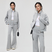 ZzZHANG｜都市慢生活_26春罗纹拼接腰设计lulu立领小开衫 长裤 套装