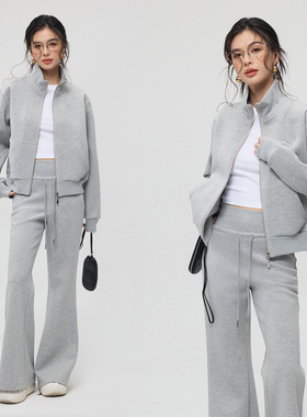 ZzZHANG｜都市慢生活_26春罗纹拼接腰设计lulu立领小开衫长裤套装