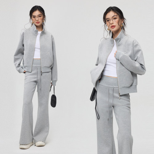 lulu立领小开衫长裤套装