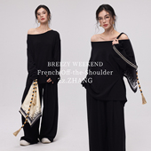 套装 ZzZHANG｜随性衣橱_休闲日常柔软肤感宽松露肩春夏长袖 长裤