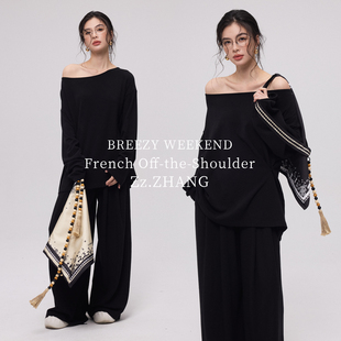 套装 ZzZHANG｜随性衣橱_休闲日常柔软肤感宽松露肩春夏长袖 长裤