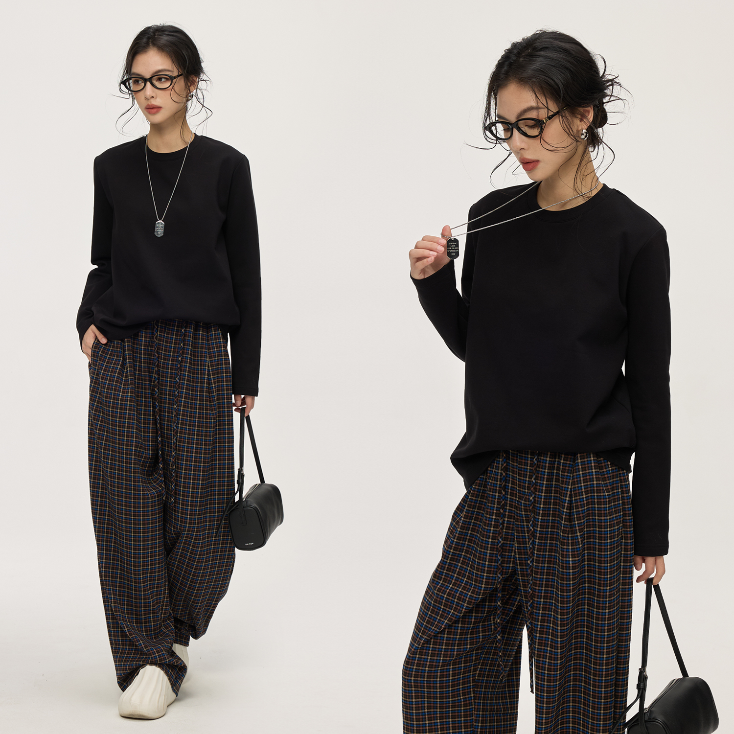 百搭宽肩合体T恤内搭打底衫