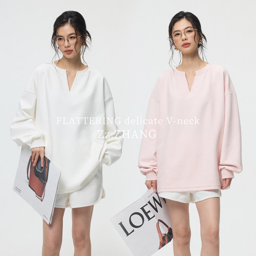 V领百搭row风松弛感T恤