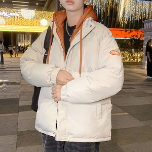 连帽棉衣夹克2023男士秋冬季加厚潮流保暖假两件加绒休闲宽松外套