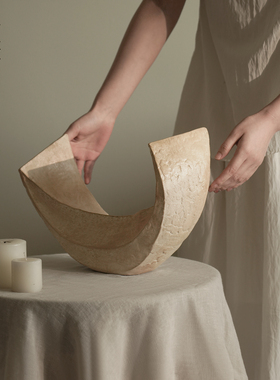 栗石侘寂风复古做旧几何艺术摆件样板房酒店办公室书房装饰工艺品