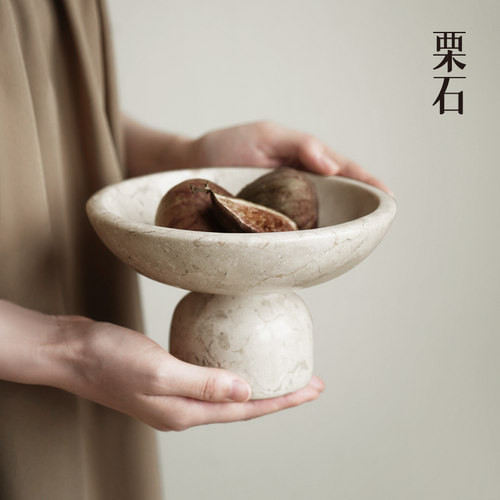 精致高脚大理石零食盘小果盘摆件