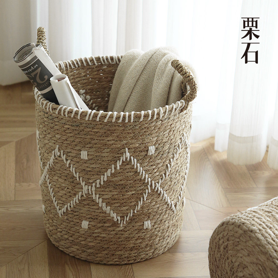 清仓7折侘寂风手工草编花篮收纳框家用大容量脏衣篓民宿客厅摆件