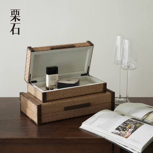 栗石【野序归集】新中式仿藤编收纳盒摆件侘寂风复古样板间首饰盒