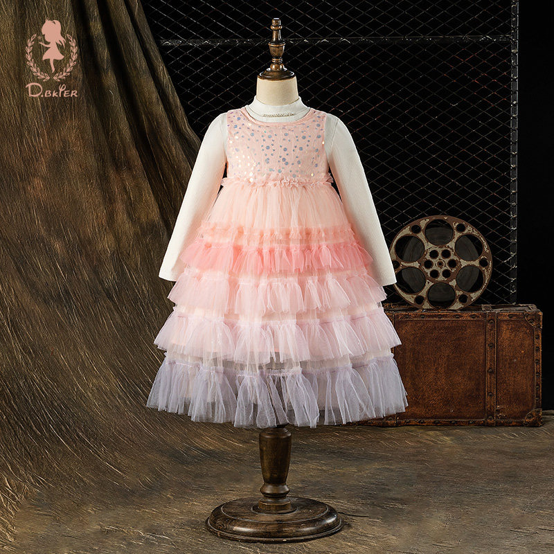 Hi！Fish女童公主裙春装儿童生日蓬蓬蛋糕裙礼服女孩日常可穿裙子