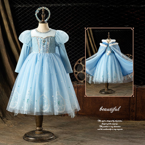 哈丁鱼女童公主裙连衣裙艾莎礼服