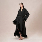 羽毛夏款 睡袍晨拍袍浴袍家居服 睡衣女性感晨袍婚袍宽松冰丝长款