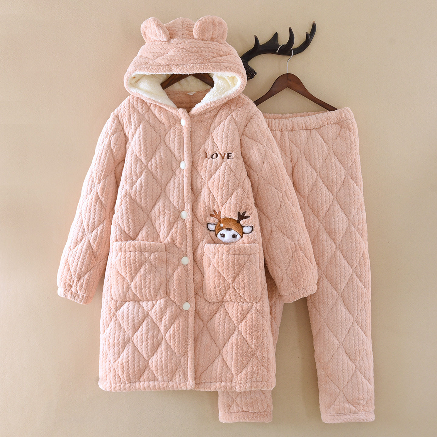 冬季女士法兰绒三层夹棉加厚睡袍连帽卡通学生可爱家居服保暖套装,女士内衣/男士内衣/家居服,睡袍/浴袍,淘宝优惠券,粉丝福利购,淘宝优惠卷