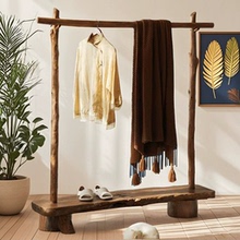 原木侘寂风全实木衣帽架落地式民宿摆件挂衣架酒店创意服装展示架