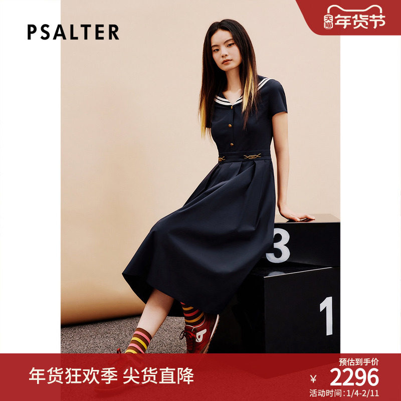 [智性学院风]PSALTER诗篇撞色条纹海军领收腰百褶裙连衣裙夏,女装/女士精品,连衣裙,淘宝优惠券,粉丝福利购,淘宝优惠卷