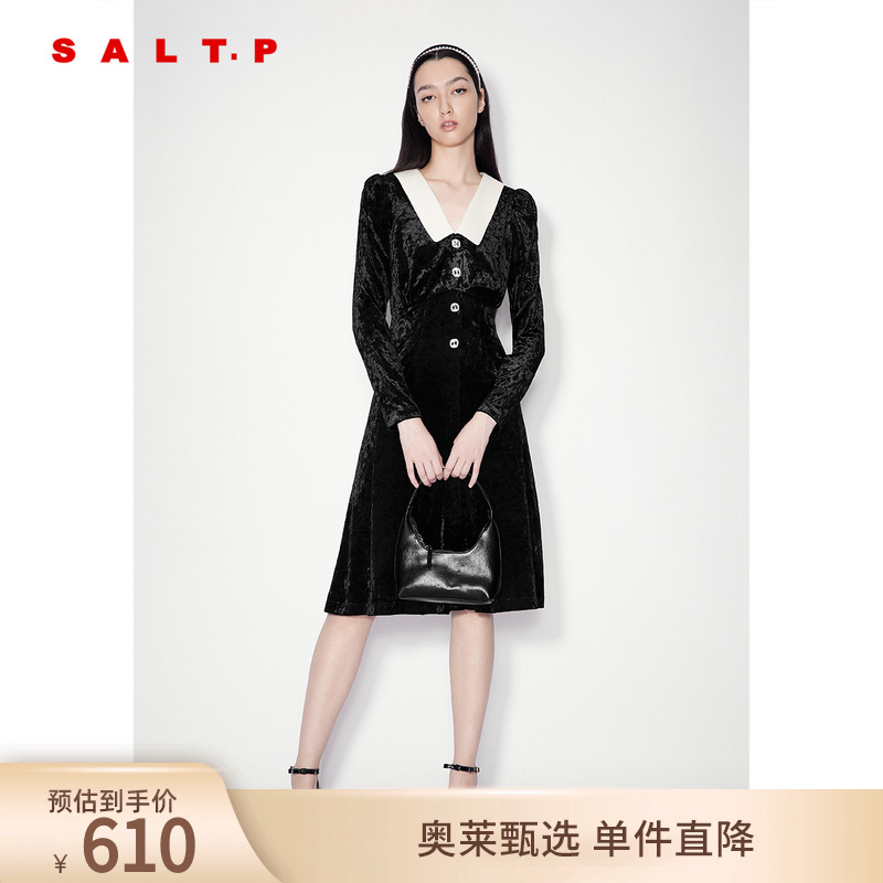 【钻石天鹅绒】SALT.P可颜手工钻扣肌理感丝绒连衣裙冬款