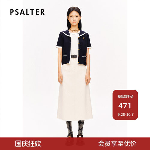 [智性学院风]PSALTER诗篇海军领天丝莱赛尔短袖开衫针织衫夏
