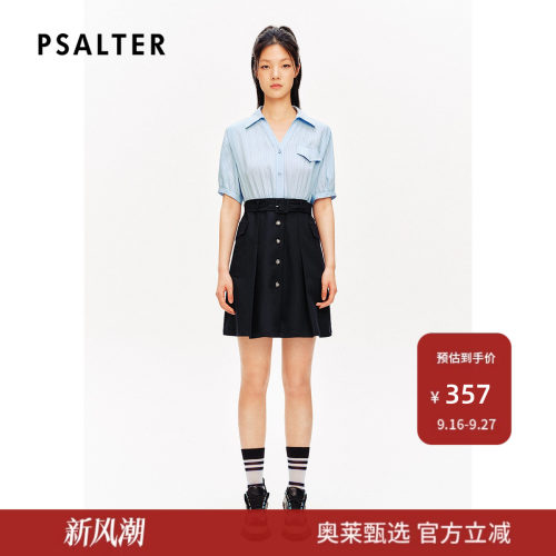 诗篇专选夏环保条纹翻领衬衫假两件夏季衬衫裙连衣裙