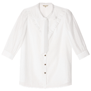 诗篇专选女装秋季飘带领泡泡袖莱赛尔条纹白衬衫