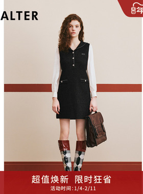 PSALTER诗篇冬披肩领粗花呢学院小香风连衣裙