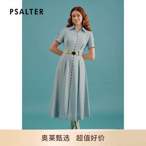 PSALTER诗篇翻领收腰复古条纹衬衫裙连衣裙夏