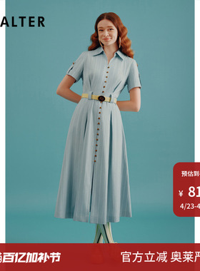 [智性学院风]PSALTER诗篇翻领收腰复古条纹衬衫裙连衣裙夏