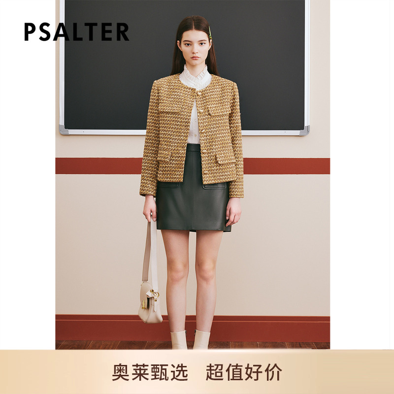 诗篇专选冬圆领减龄学院风花纱粗花呢小香风外套